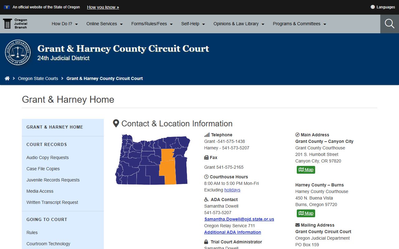 Grant County court records after arrest through the Grant and Harney Circuit Court page